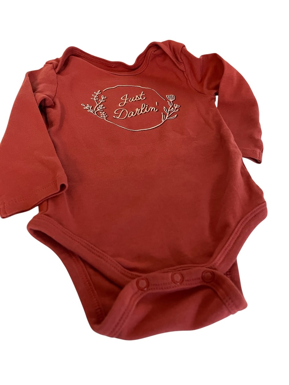 Dip Rust Red Long-Sleeve Baby Bodysuit with Floral 'Just Darlin''